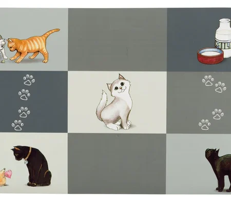 Patchwork cat place mat, 44 x 28 cm, grey