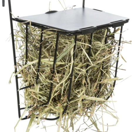 Hay manger, hanging, with lid, metal, 25 × 18 × 12 cm, black