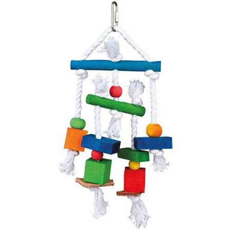 Wooden toy with leather and rope, 24 cm