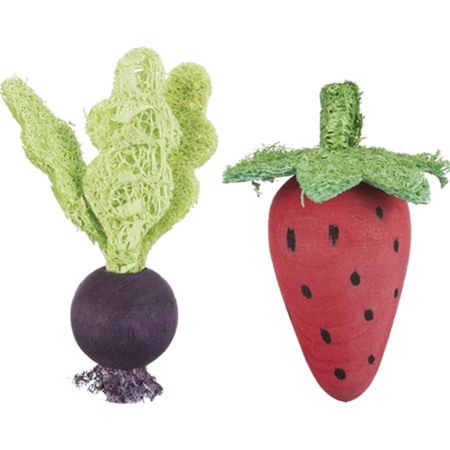 Set of strawberry/beetroot, wood/loofah, 6/9 cm