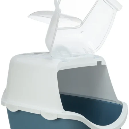 Vico Open Top Litter Tray, with hood, 40 x 40 x 56 cm, blue-grey/white