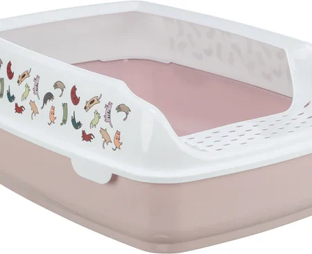 Delio cat litter tray, with rim, printed, 38 x 20 x 50 cm, light lilac/white