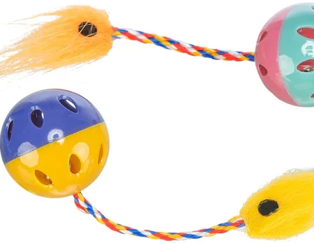 Rattling balls with tails, diam. 4 cm, 2 pcs.