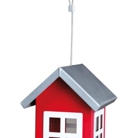 Bird feeder, 1,000 ml/19 × 20 × 19 cm, red/silver